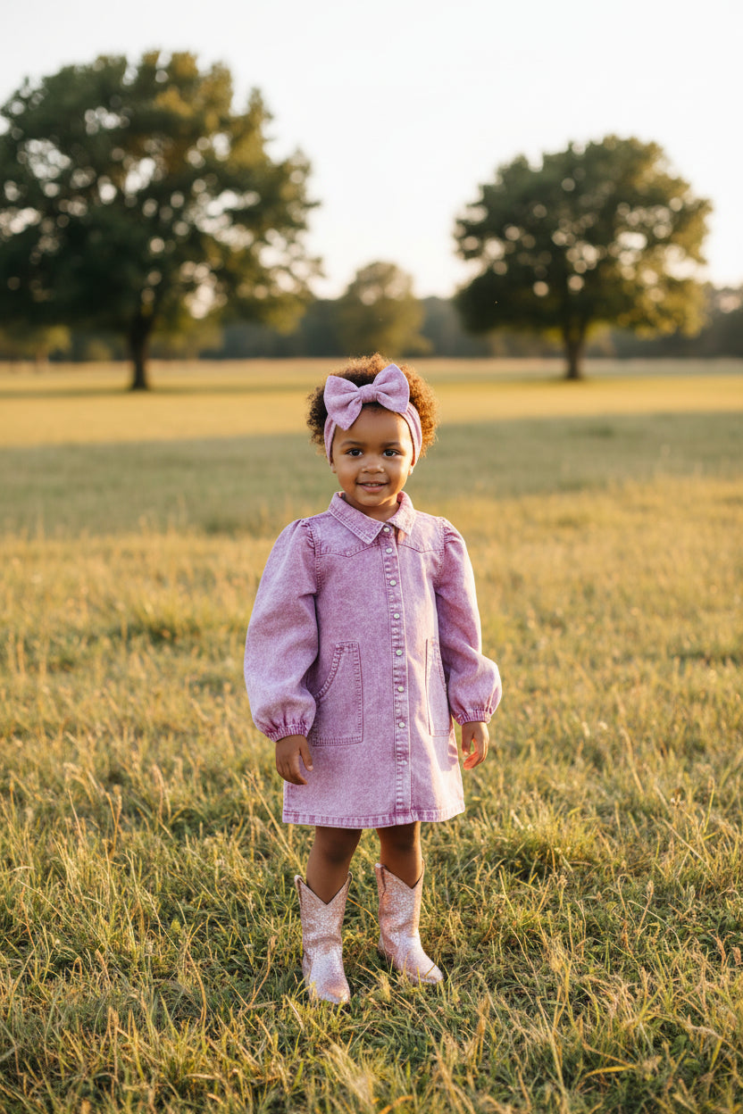 Vintage Pink - Infant LS Pearl Snap Dress