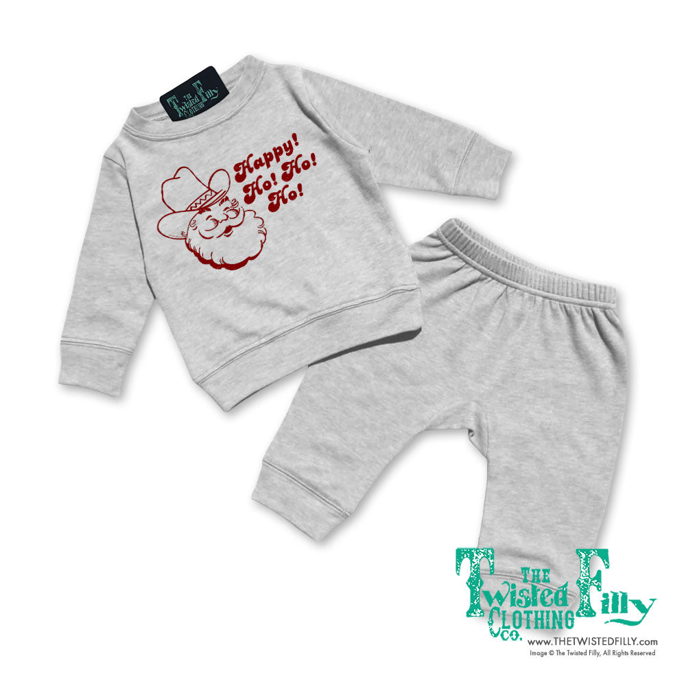 Happy Ho Ho Ho Christmas Cowboy Santa - Infant Two Piece Outfit  - Assorted Colors