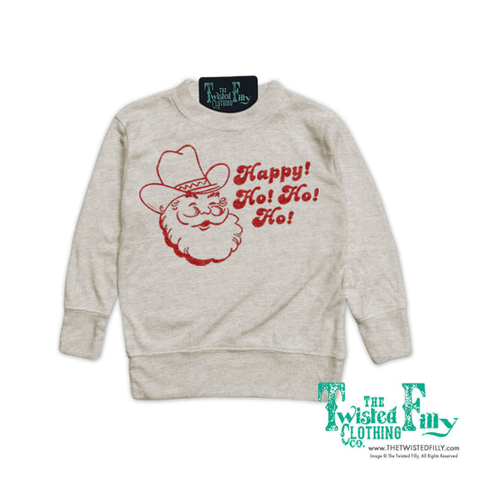 Happy Ho Ho Ho Christmas Cowboy Santa - Toddler Pullover - Oatmeal