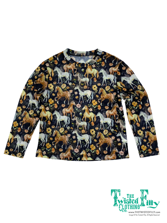 Horse Floral - Toddler LS Mesh Top