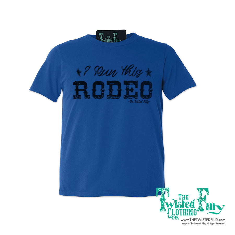 I Run This Rodeo Short Sleeve Adult Crew Neck Unisex Tee In Blue