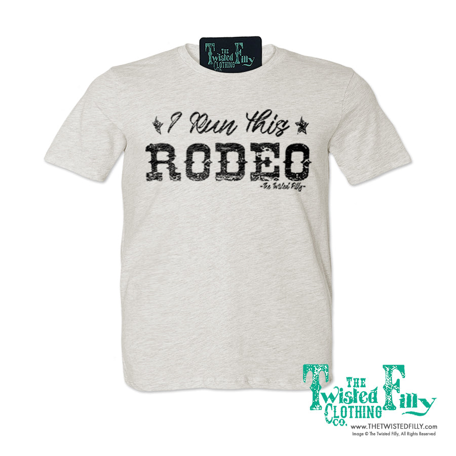 I Run This Rodeo Short Sleeve Adult Crew Neck Unisex Tee In Cement