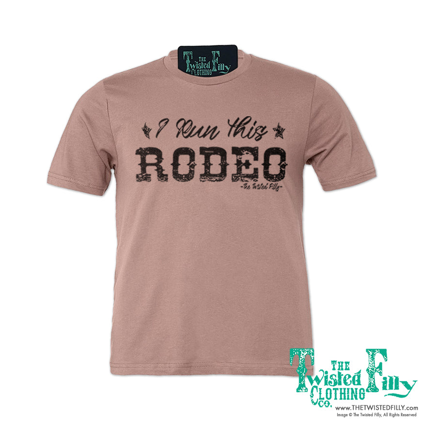 I Run This Rodeo Short Sleeve Adult Crew Neck Unisex Tee In Dusty Rose