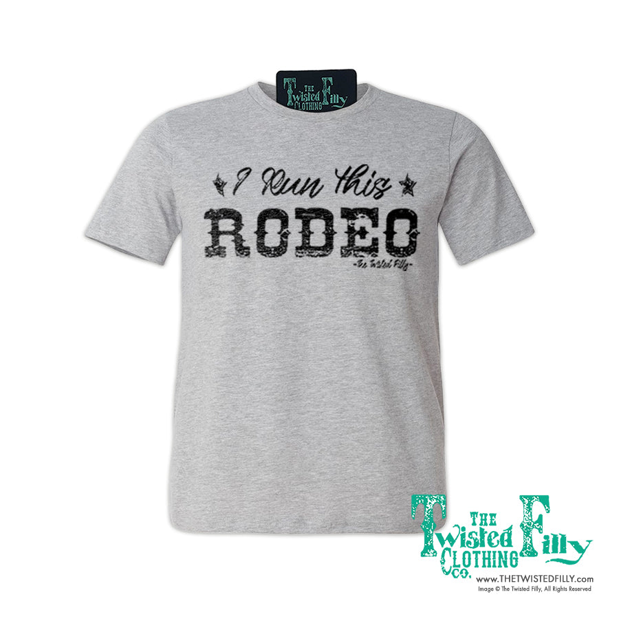 I Run This Rodeo Short Sleeve Adult Crew Neck Unisex Tee In Gray