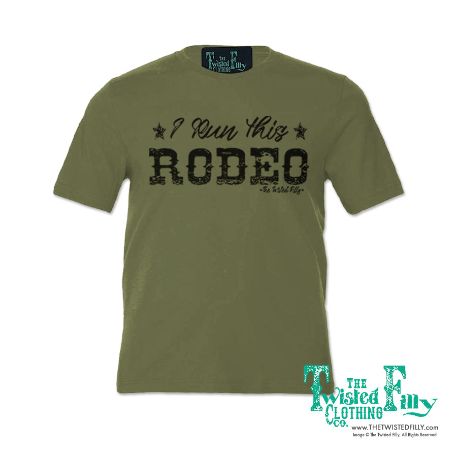 I Run This Rodeo Short Sleeve Adult Crew Neck Unisex Tee In Olive Green