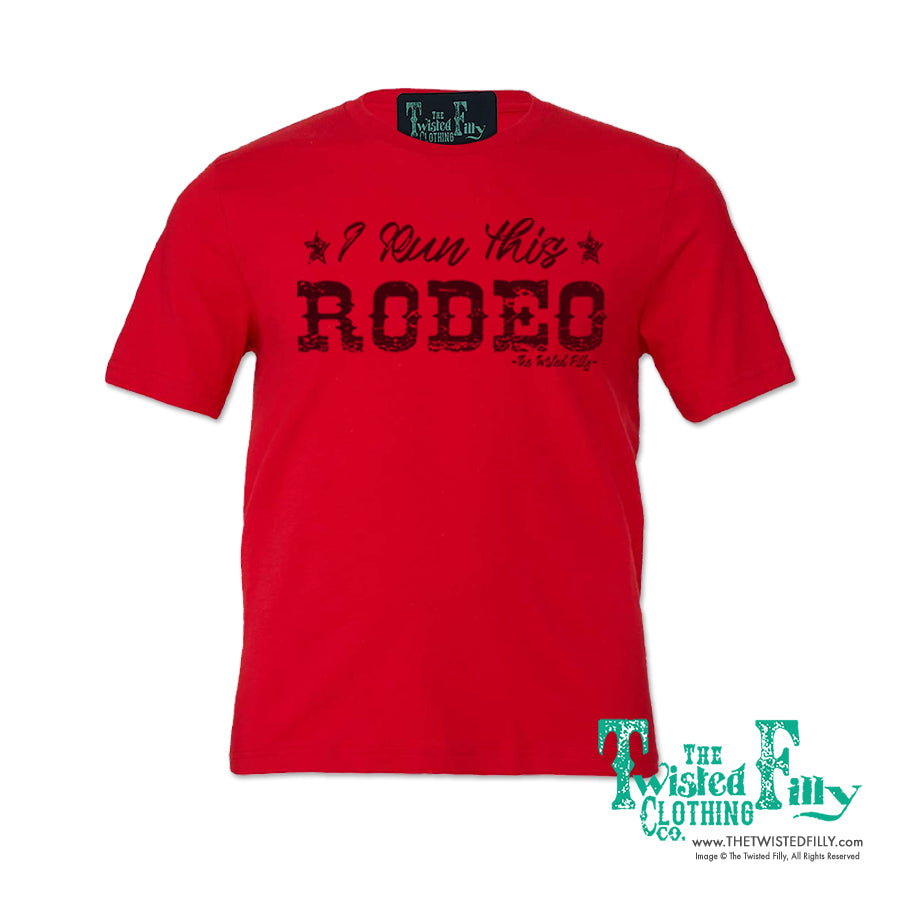 I Run This Rodeo Short Sleeve Adult Crew Neck Unisex Tee In Red