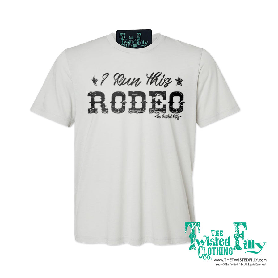 I Run This Rodeo Short Sleeve Adult Crew Neck Unisex Tee In Solid Silver