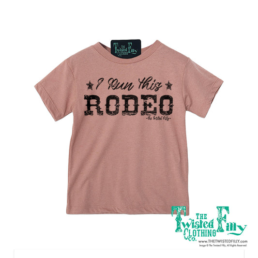 I Run This Rodeo Short Sleeve Toddler Tee Dusty Rose