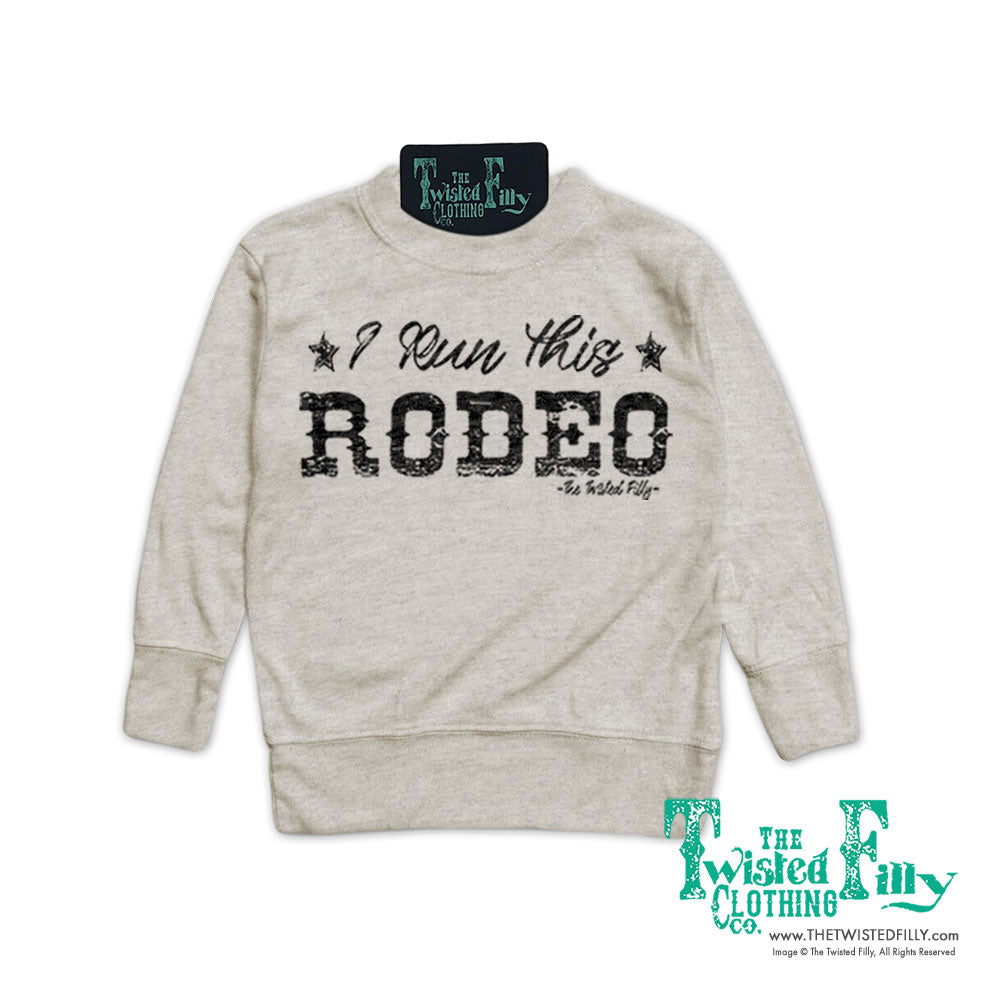 I Run This Rodeo Toddler Pullover in Oatmeal Color