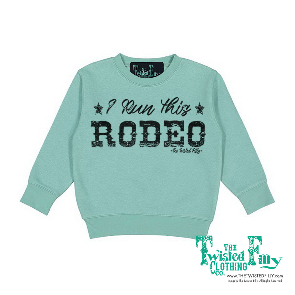 I Run This Rodeo Toddler Sweatshirt In Turquoise Color