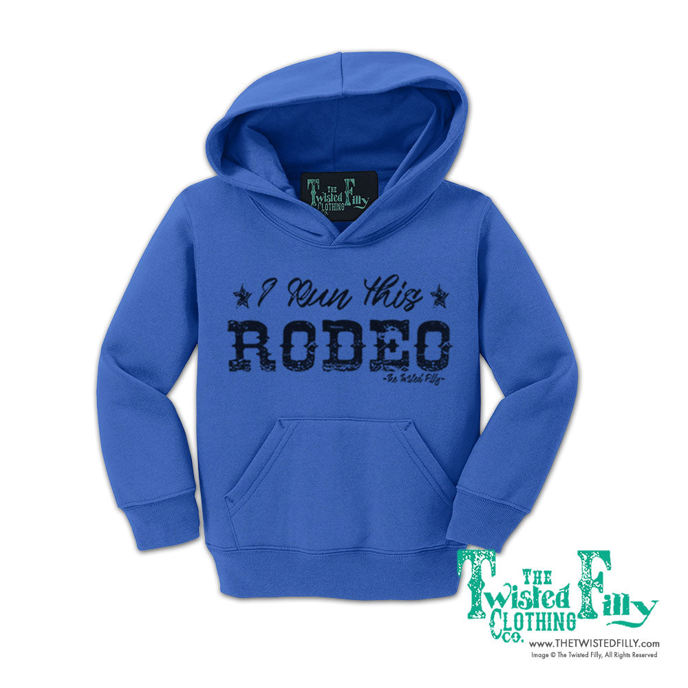 I Run This Rodeo Youth Hoodie Blue