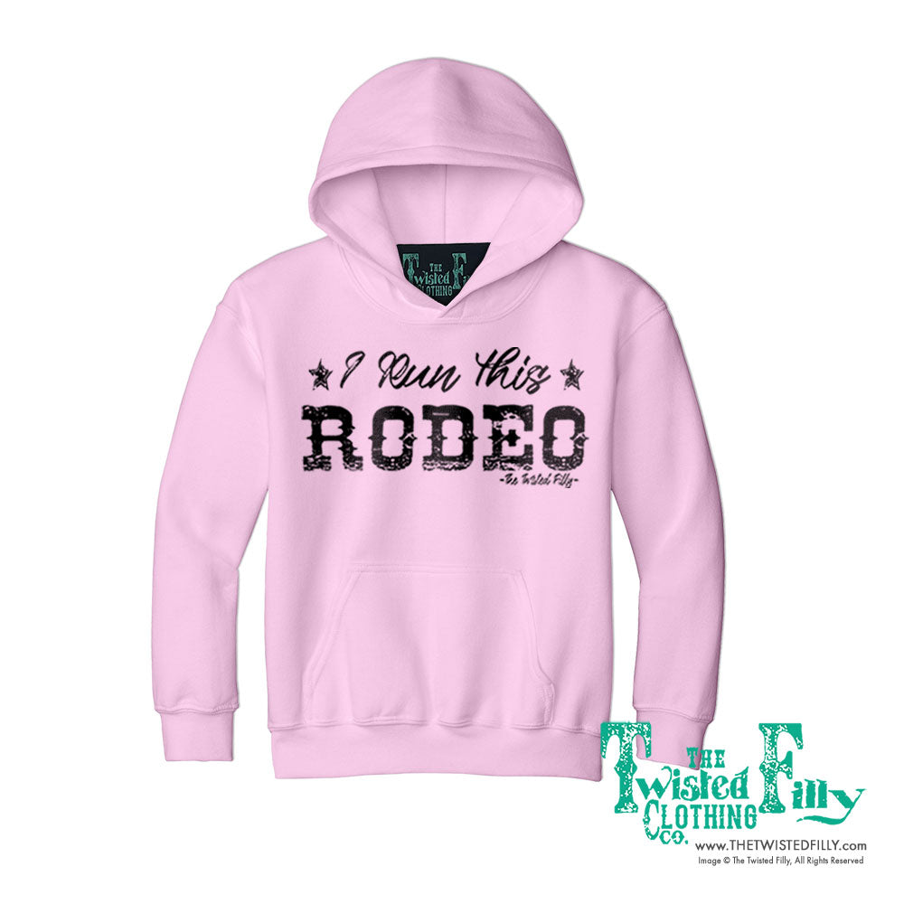 I Run This Rodeo Youth Hoodie Light Pink