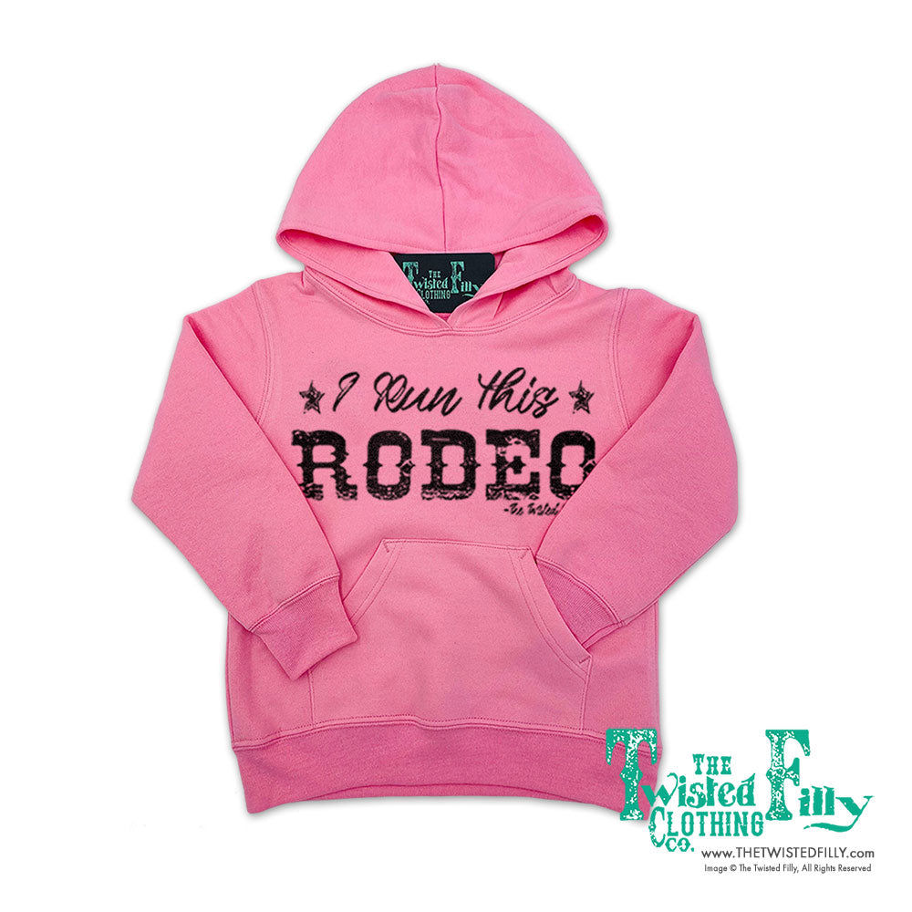 I Run This Rodeo Youth Hoodie Pink