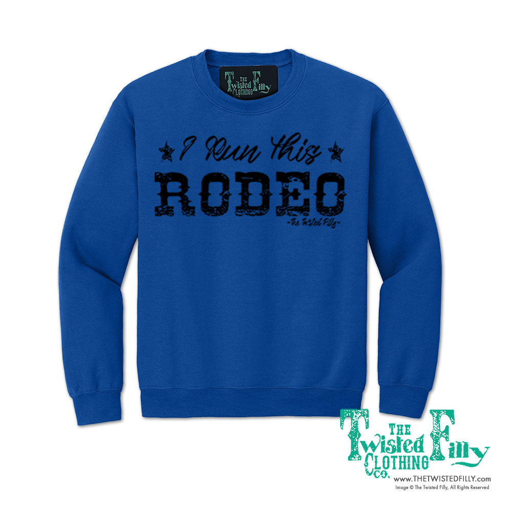 I Run This Rodeo Youth Sweatshirt Blue