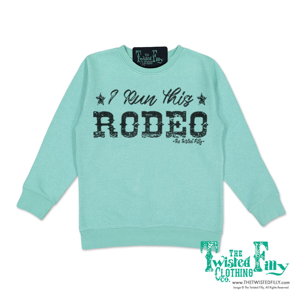 I Run This Rodeo Youth Sweatshirt Turquoise