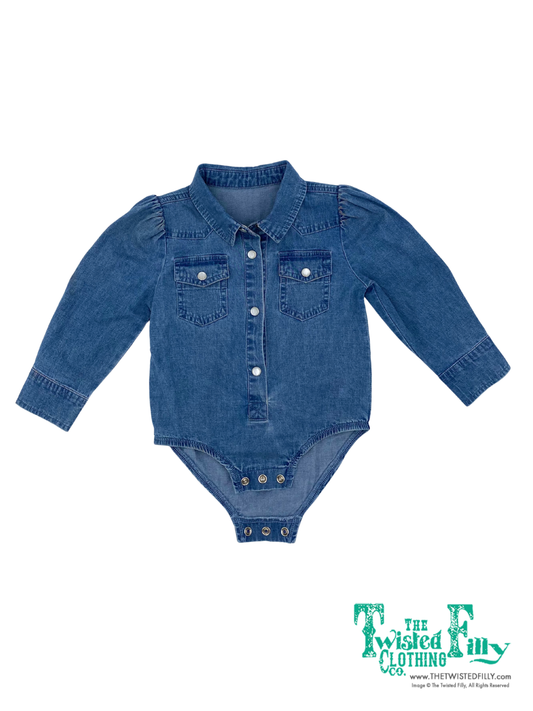 Denim - Infant LS Pearl Snap One Piece