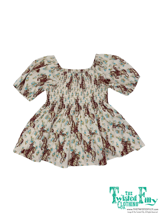Ivory Floral Cowboy - Toddler Smocked SS Top
