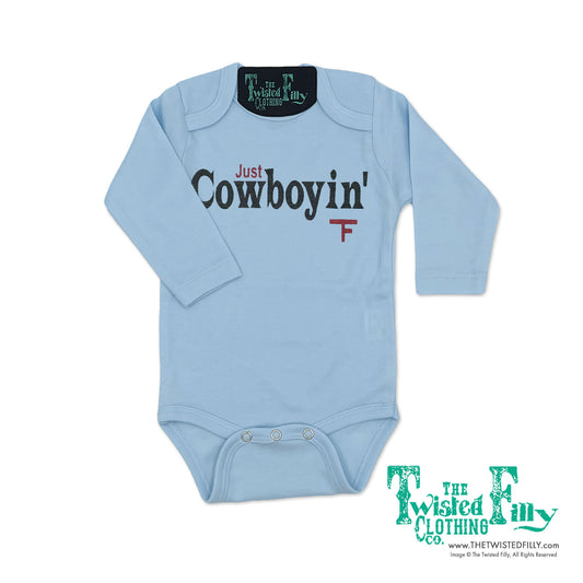 Just Cowboyin' - L/S Infant One Piece - Ice Blue