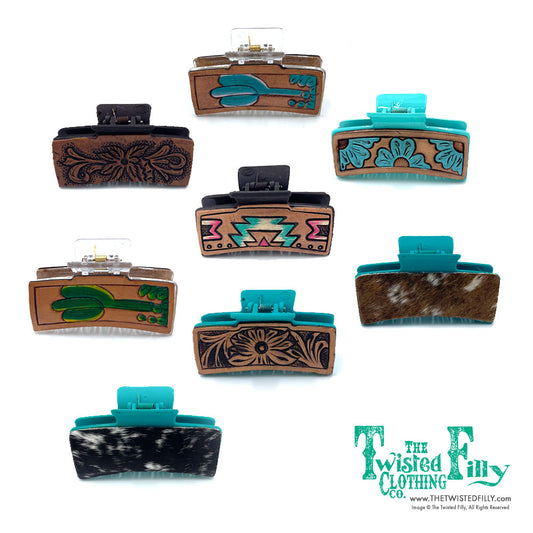 Hand Painted Genuine Leather Hair Clip - Assorted Styles