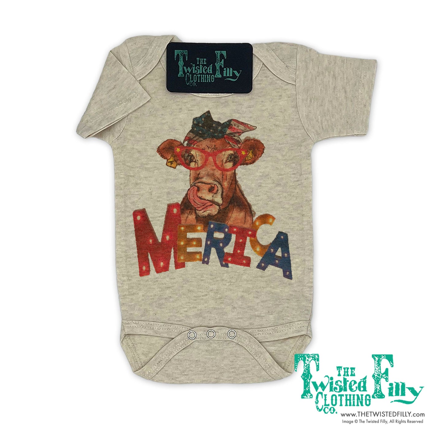 Merica Cow - S/S Infant One Piece - Oatmeal