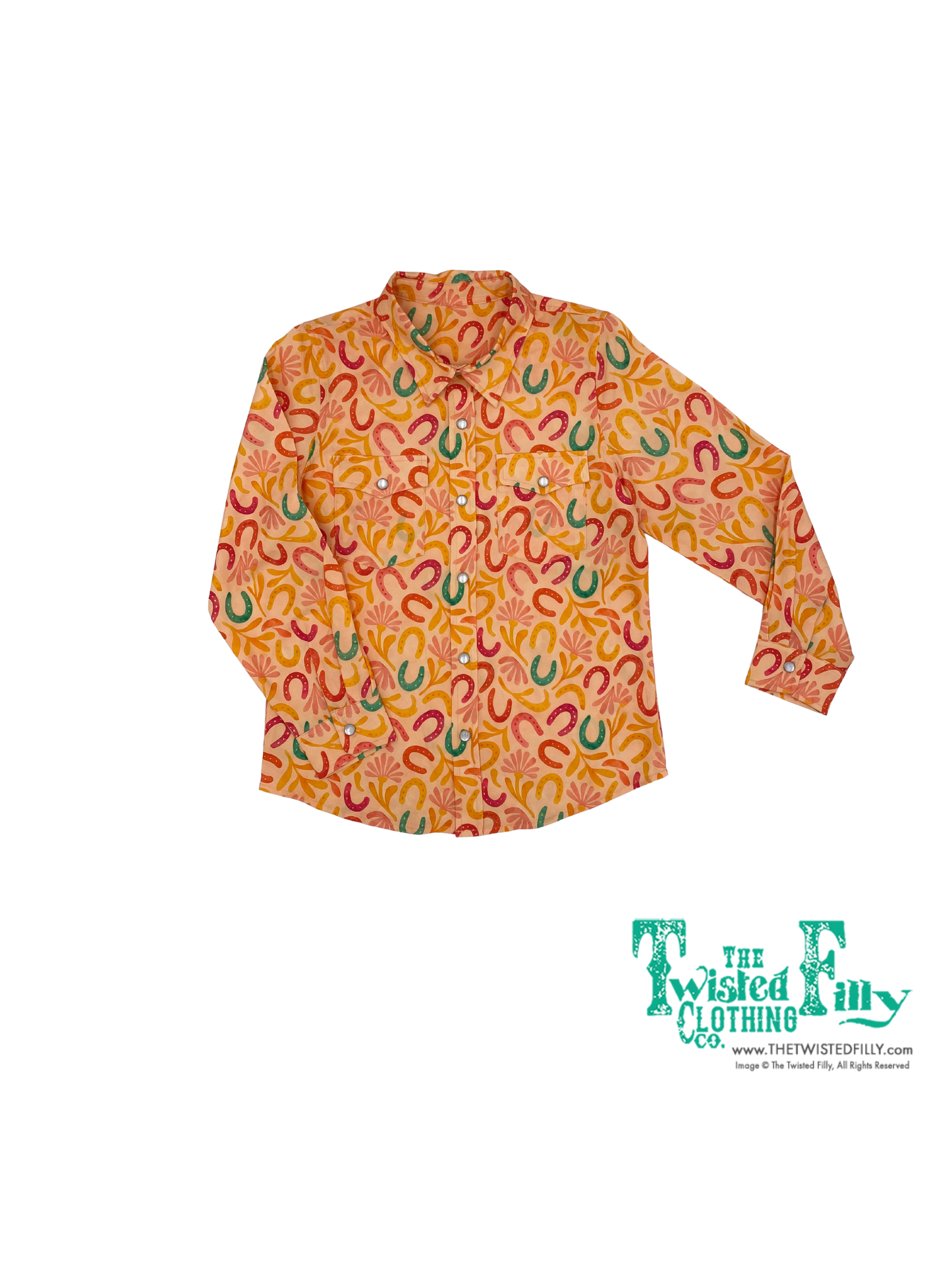 Orange Horse Shoe - Toddler LS Pearl Snap