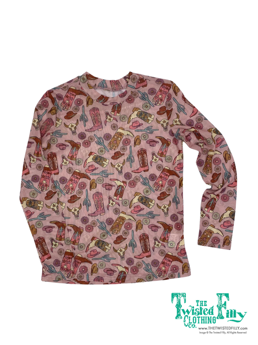 Pink Boot - Toddler LS Mesh Top