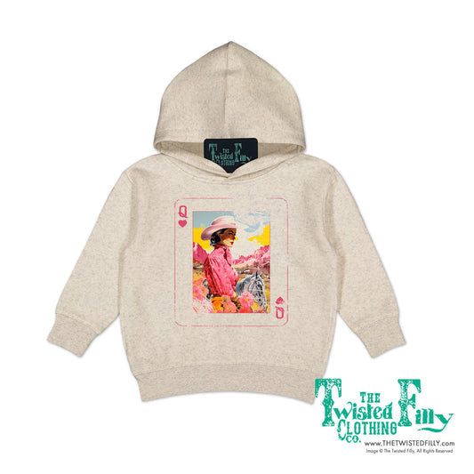 Queen Of Hearts - Girls Toddler Hoodie - Oatmeal