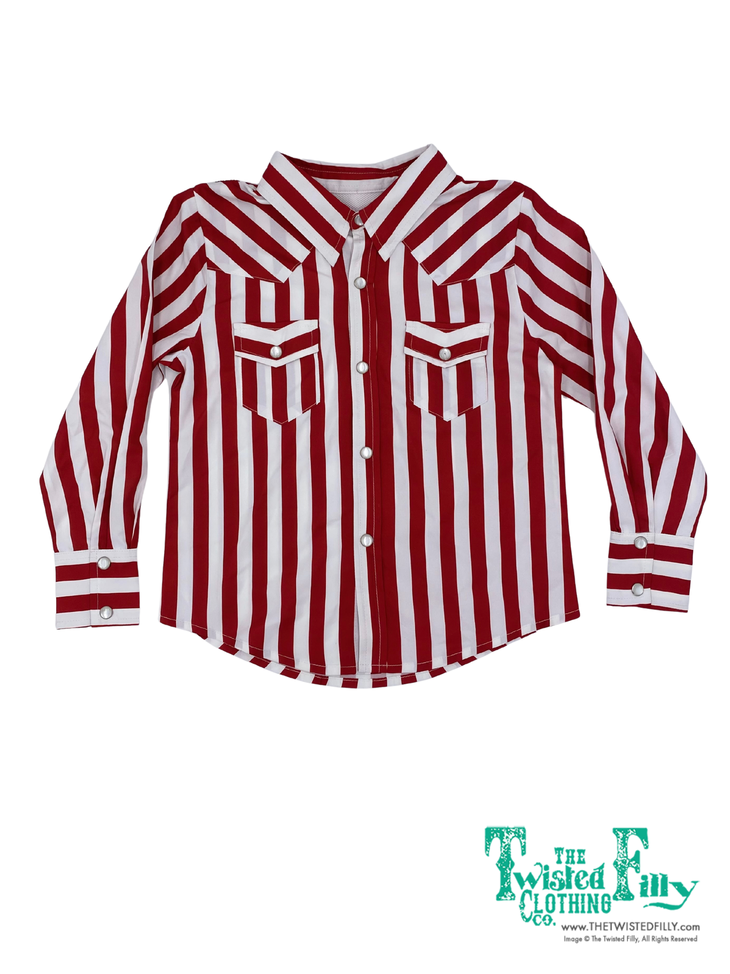 Red Striped - Youth - LS Pearl Snap