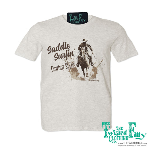 Saddle Surfin' Cowboy Style - S/S Mens Crew Neck Unisex Tee - Assorted Colors
