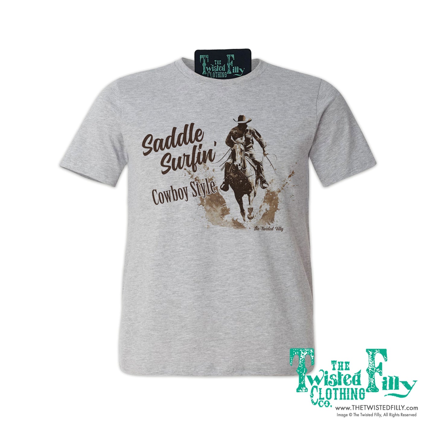 Saddle Surfin' Cowboy Style - S/S Mens Crew Neck Unisex Tee - Assorted Colors