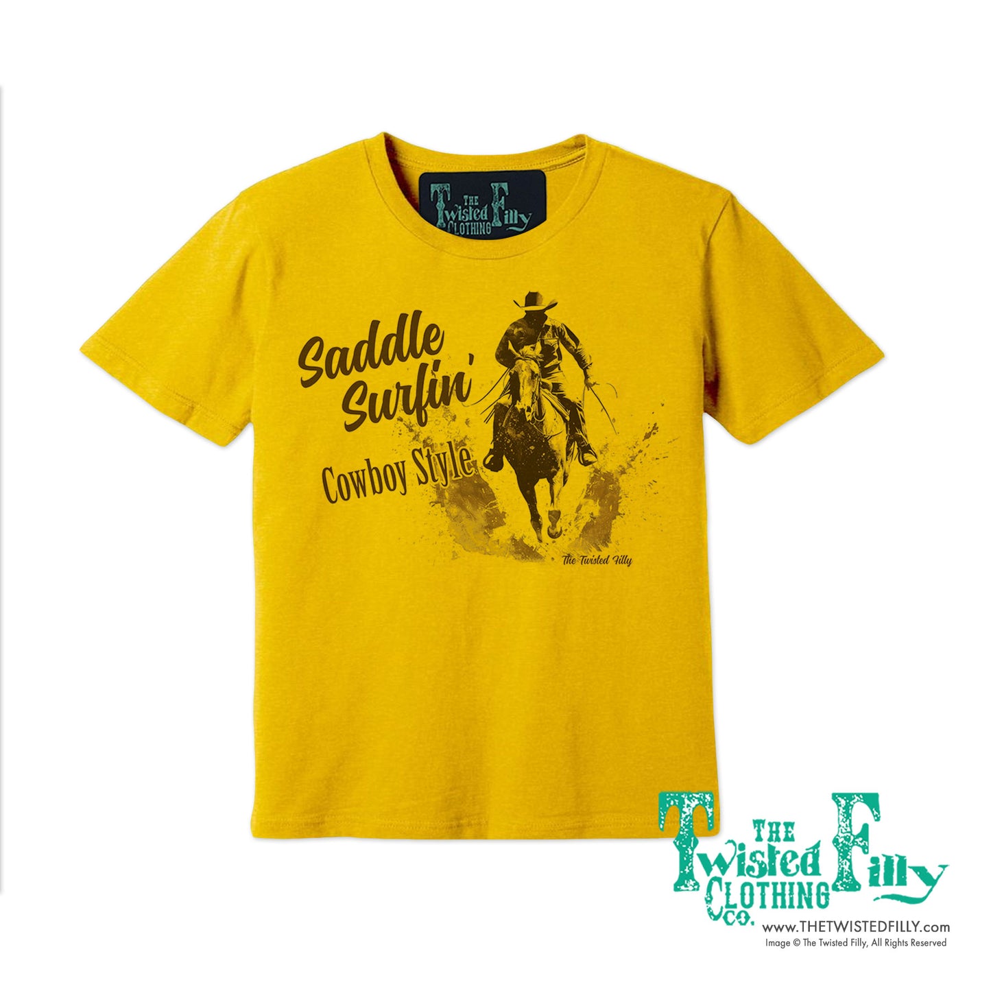 Saddle Surfin' Cowboy Style - S/S Mens Crew Neck Unisex Tee - Assorted Colors