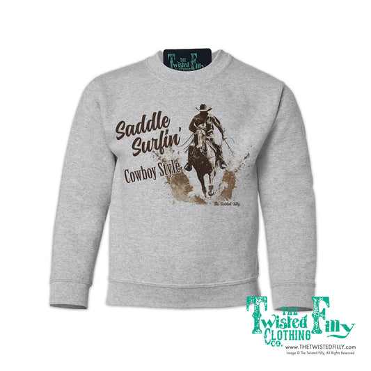 Saddle Surfin' Cowboy Style - Youth Boys Sweatshirt - Assorted Colors