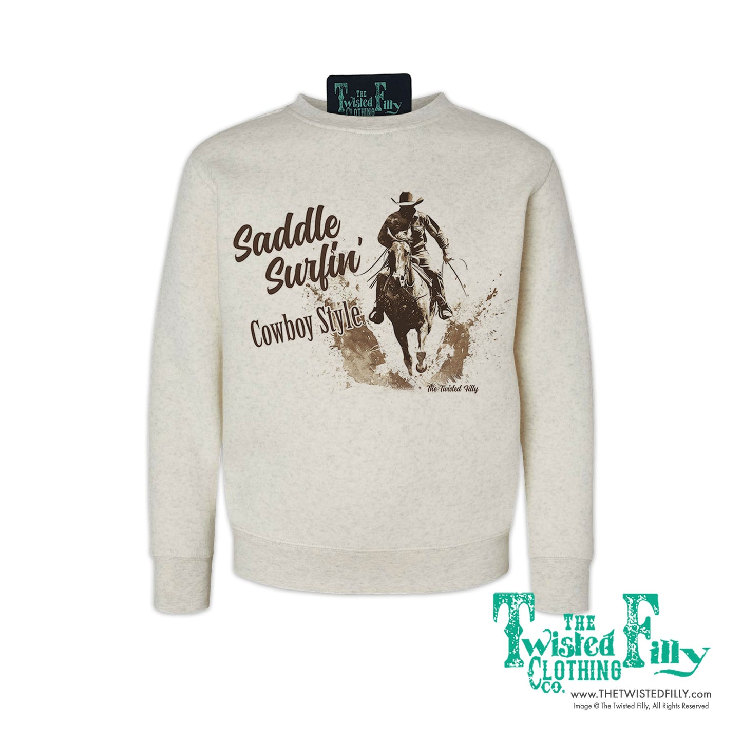 Saddle Surfin' Cowboy Style - Youth Boys Sweatshirt - Assorted Colors