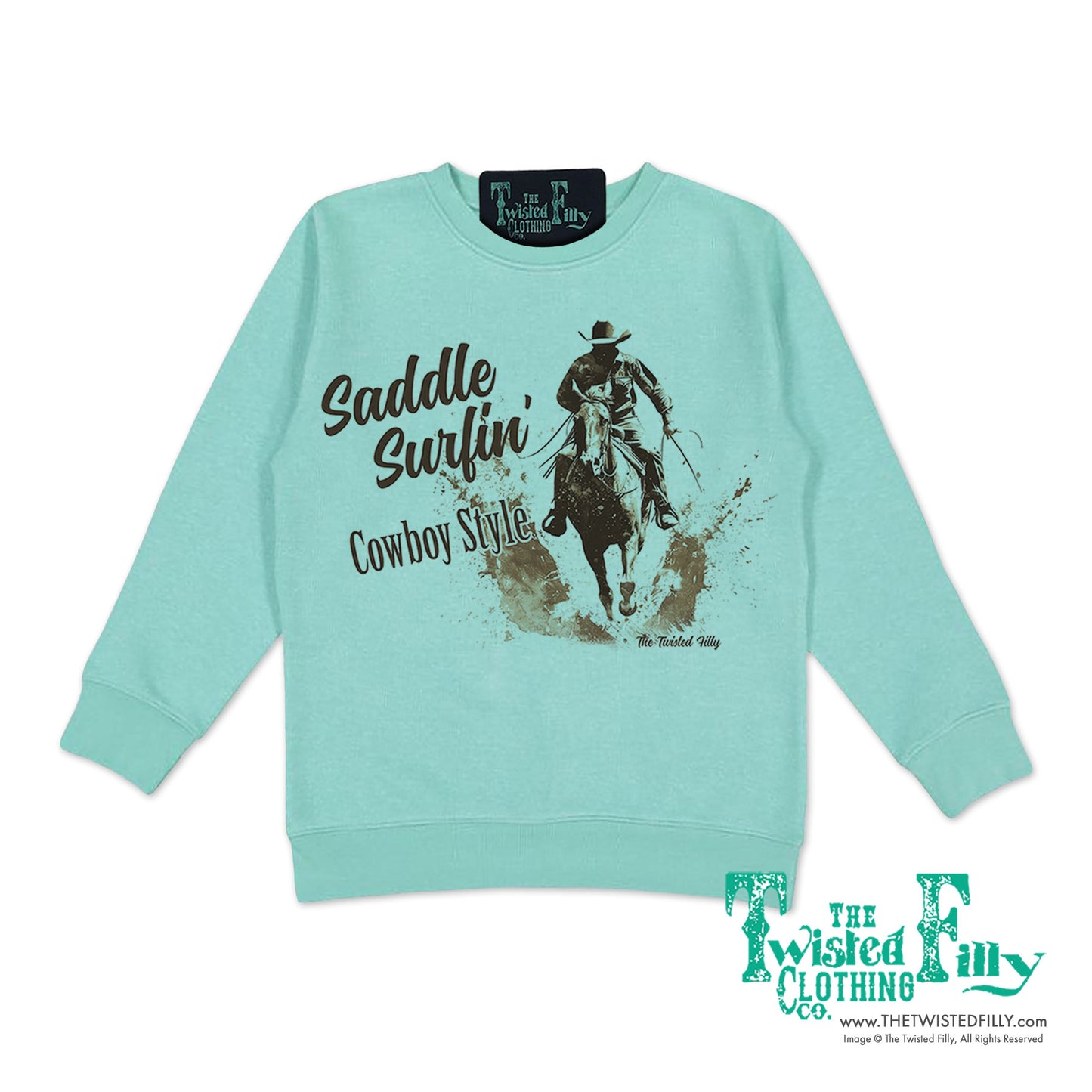 Saddle Surfin' Cowboy Style - Youth Boys Sweatshirt - Assorted Colors