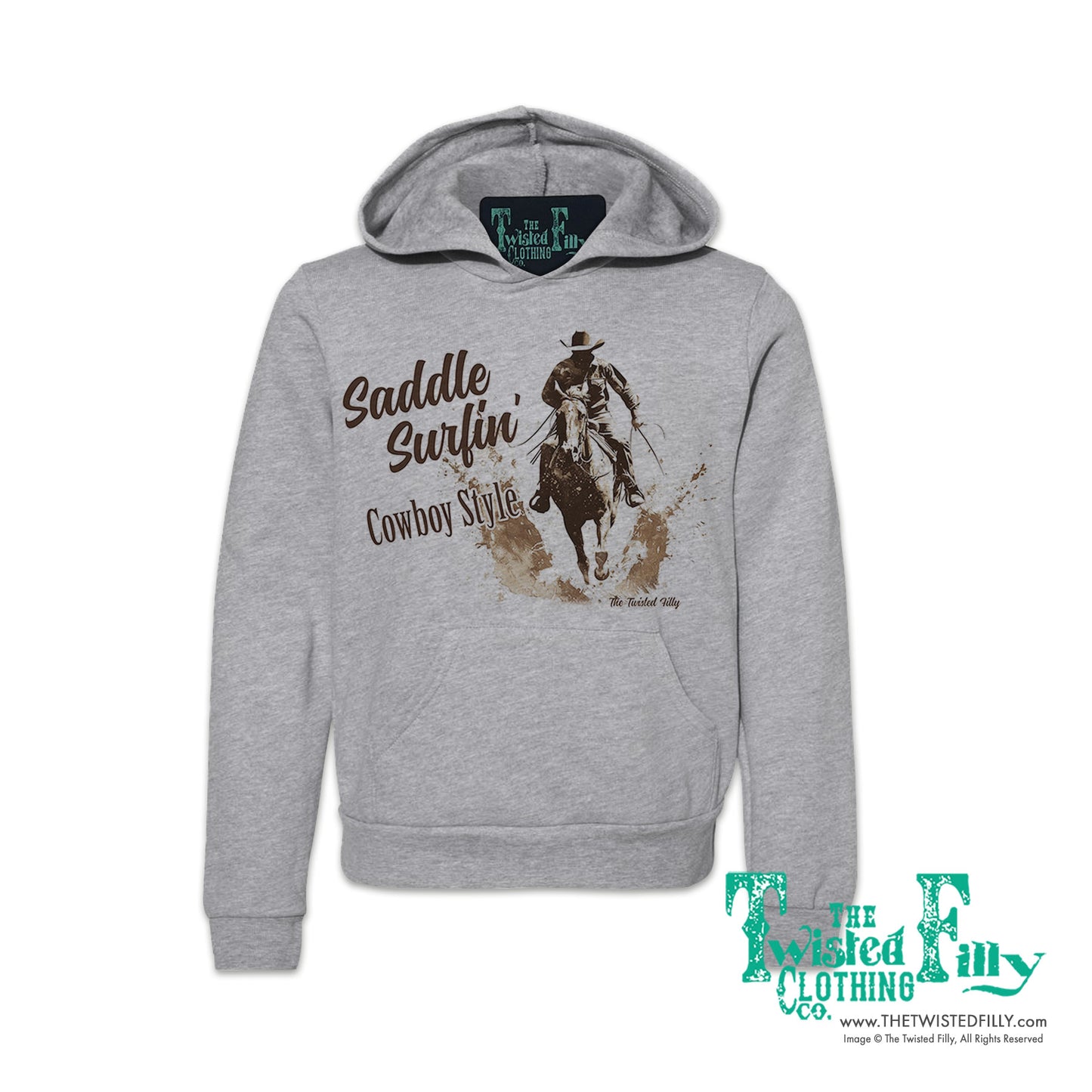 Saddle Surfin' Cowboy Style - Youth Boys Hoodie - Assorted Colors