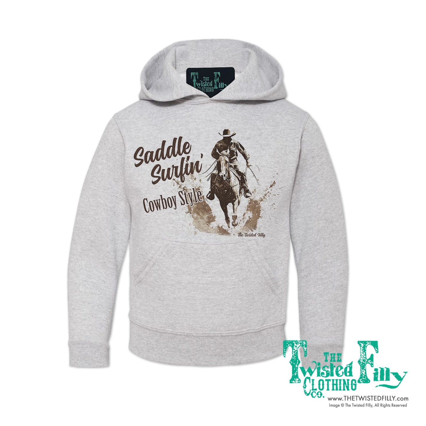 Saddle Surfin' Cowboy Style - Youth Boys Hoodie - Assorted Colors