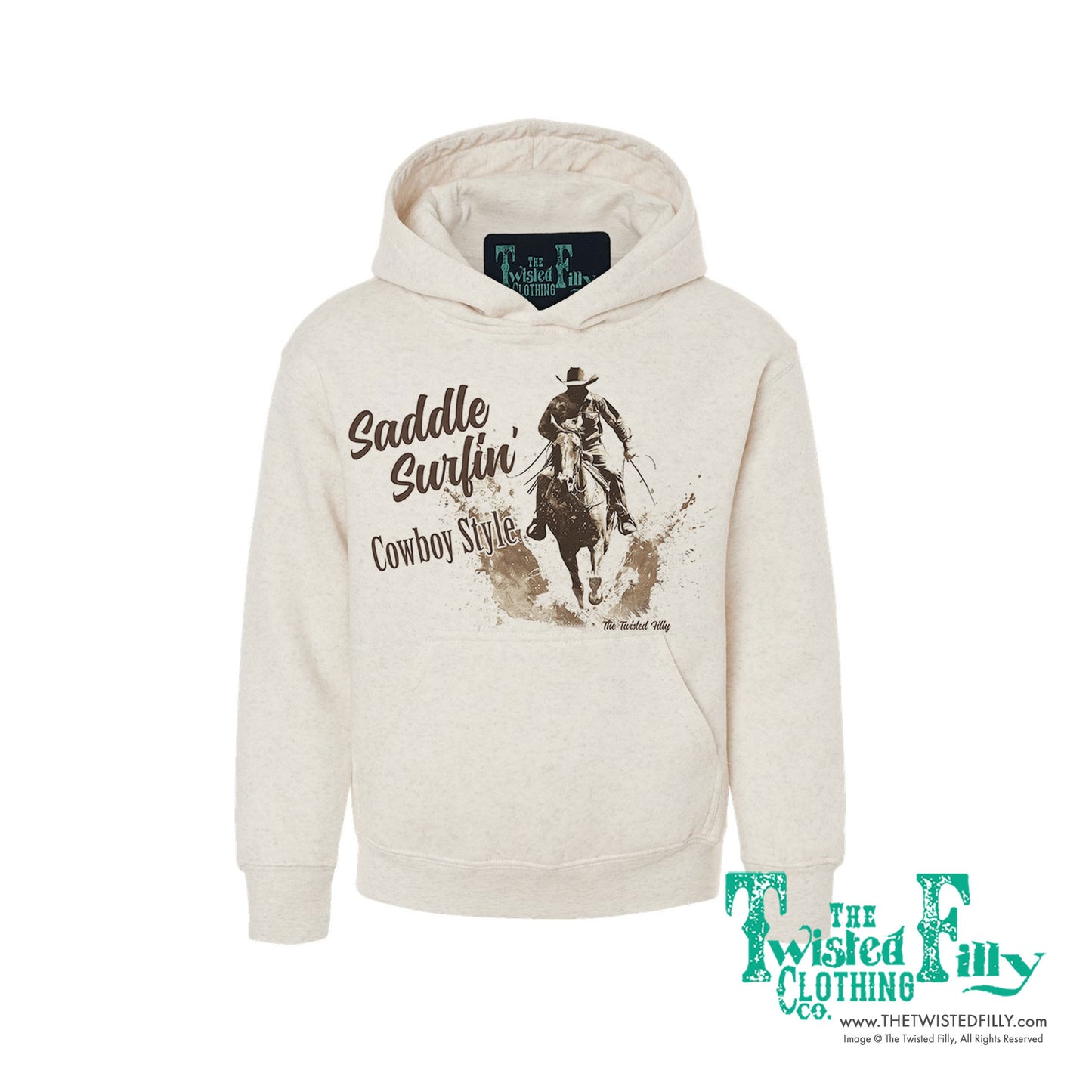 Saddle Surfin' Cowboy Style - Youth Boys Hoodie - Assorted Colors