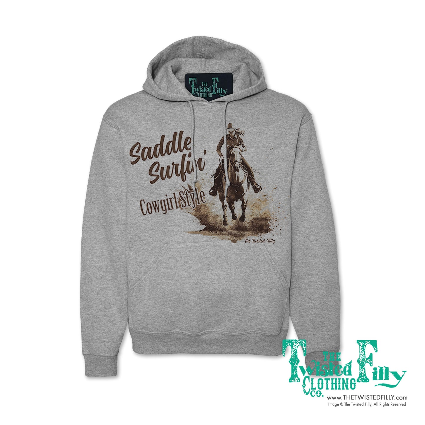 Saddle Surfin' Cowgirl Style - Adult Womens Hoodie - Assorted Colors