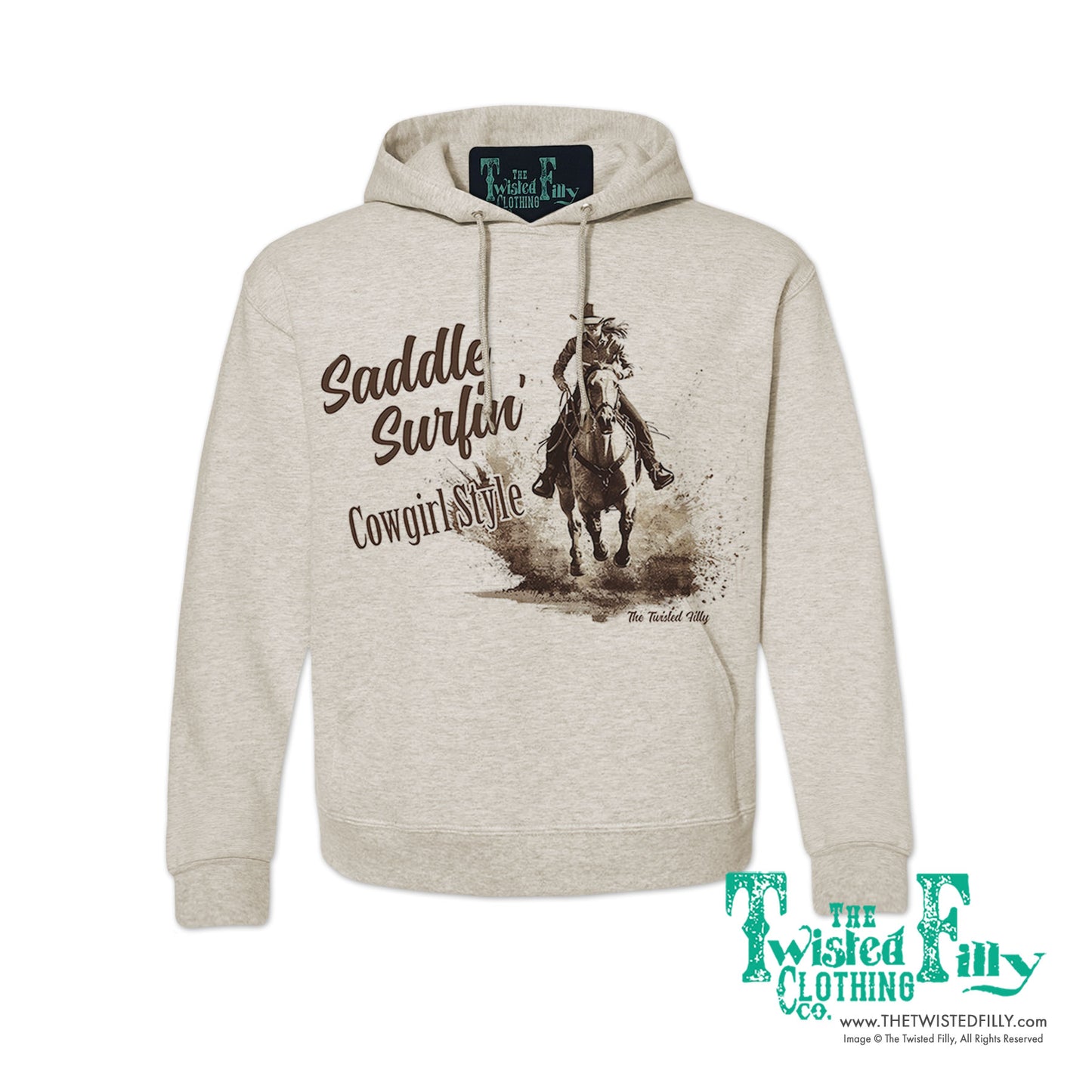 Saddle Surfin' Cowgirl Style - Adult Womens Hoodie - Assorted Colors