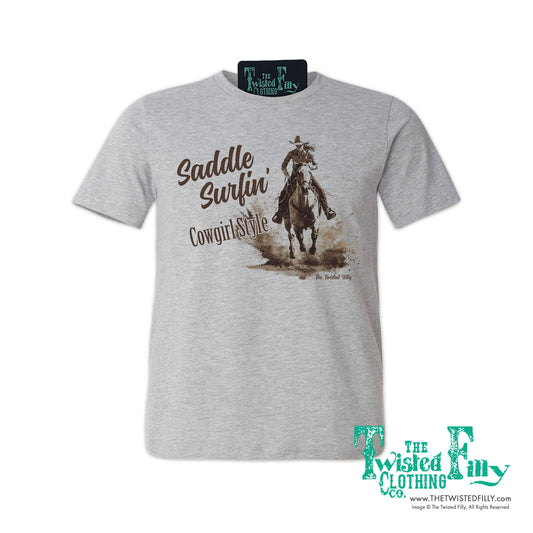 Saddle Surfin' Cowgirl Style - S/S Womens Crew Neck Unisex Tee - Assorted Colors