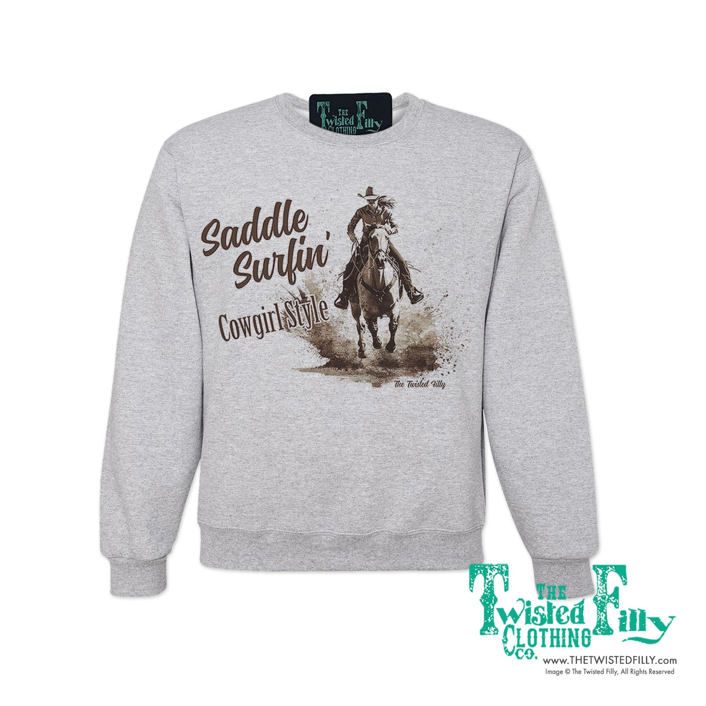Saddle Surfin' Cowgirl Style - Adult Womens Sweatshirt - Assorted Colors