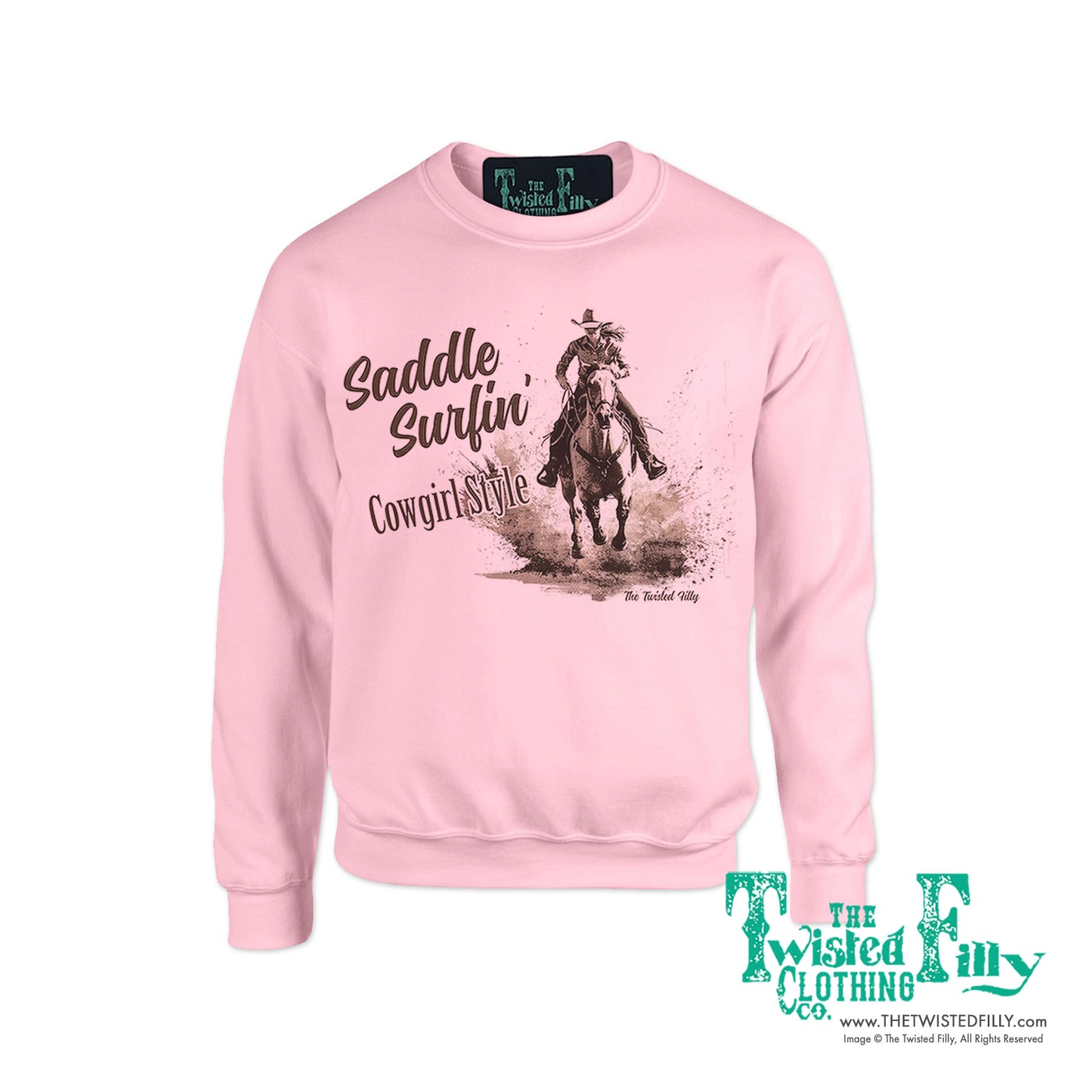 Saddle Surfin' Cowgirl Style - Adult Womens Sweatshirt - Assorted Colors