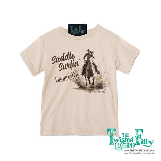 Saddle Surfin' Cowgirl Style - S/S Girls Toddler Tee - Assorted Colors