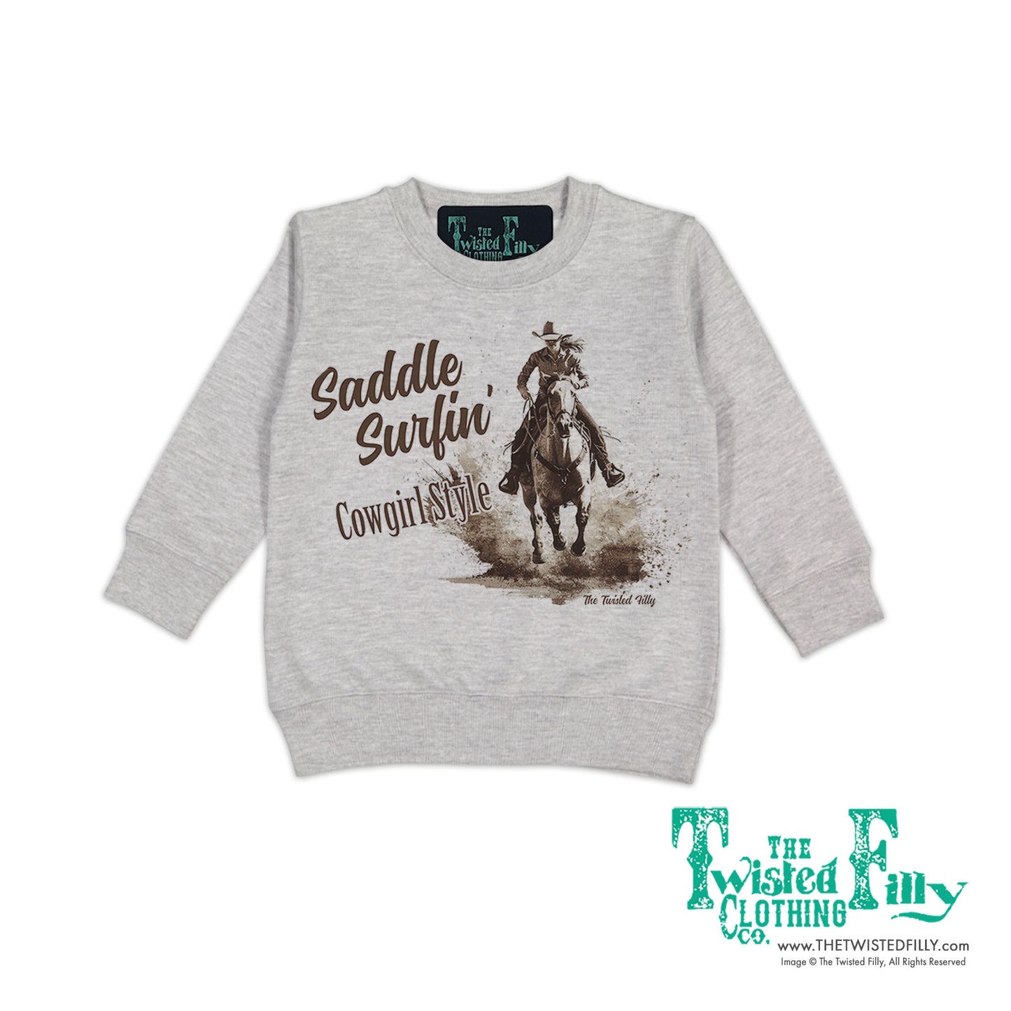 Saddle Surfin' Cowgirl Style - Toddler Girls Sweatshirt - Assorted Colors