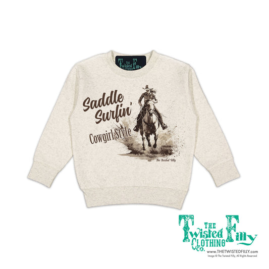 Saddle Surfin' Cowgirl Style - Toddler Girls Sweatshirt - Assorted Colors