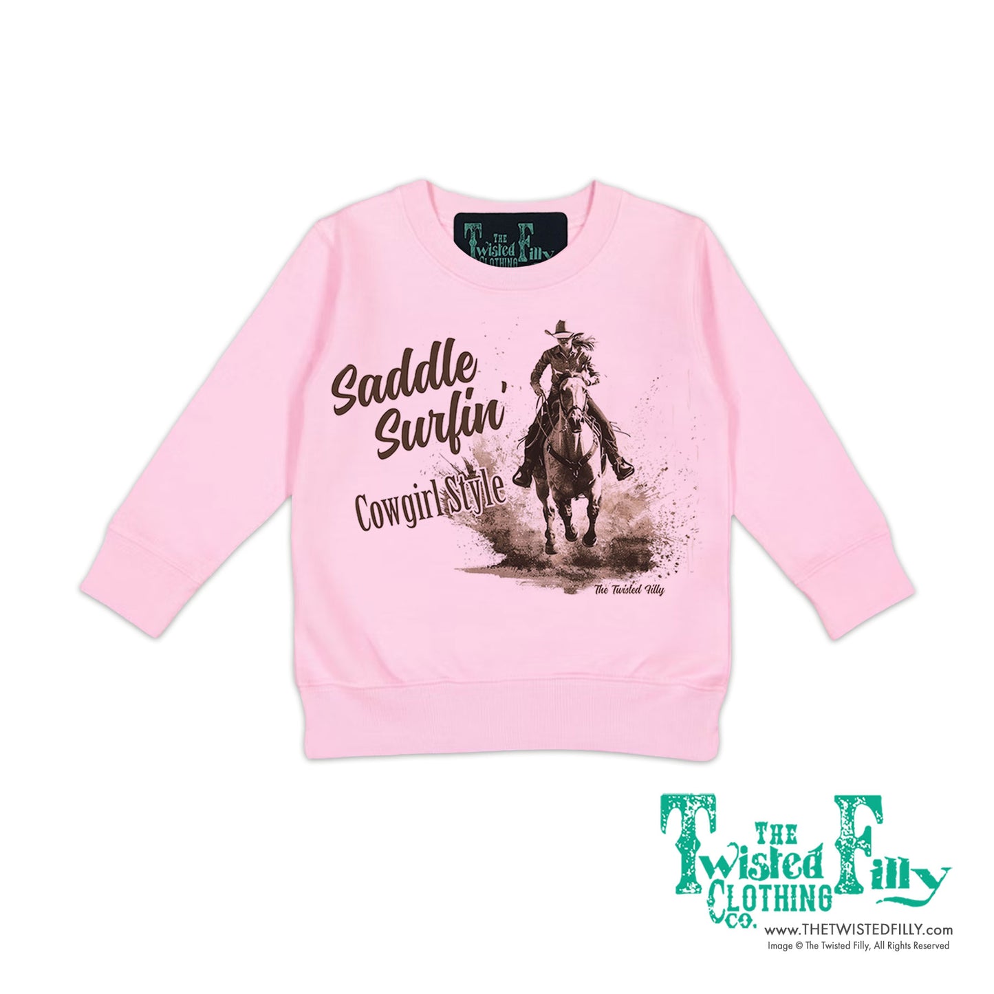 Saddle Surfin' Cowgirl Style - Toddler Girls Sweatshirt - Assorted Colors