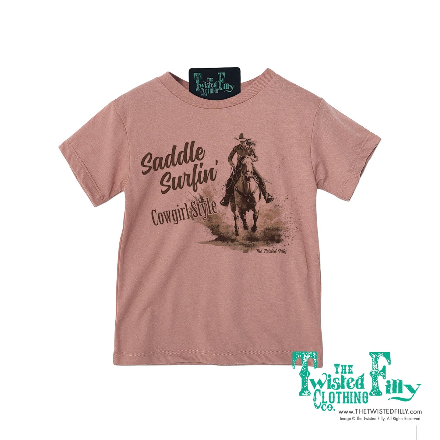 Saddle Surfin' Cowgirl Style - S/S Girls Youth Tee - Assorted Colors