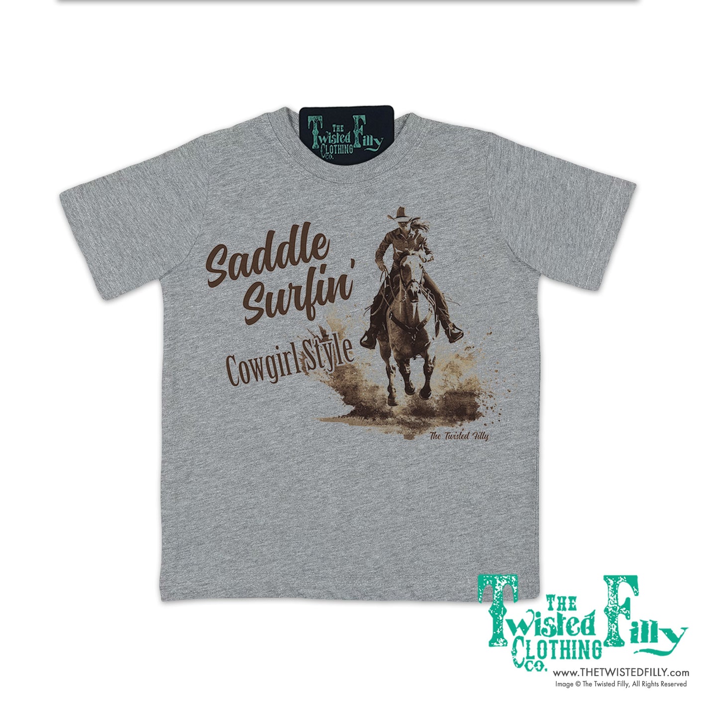 Saddle Surfin' Cowgirl Style - S/S Girls Youth Tee - Assorted Colors