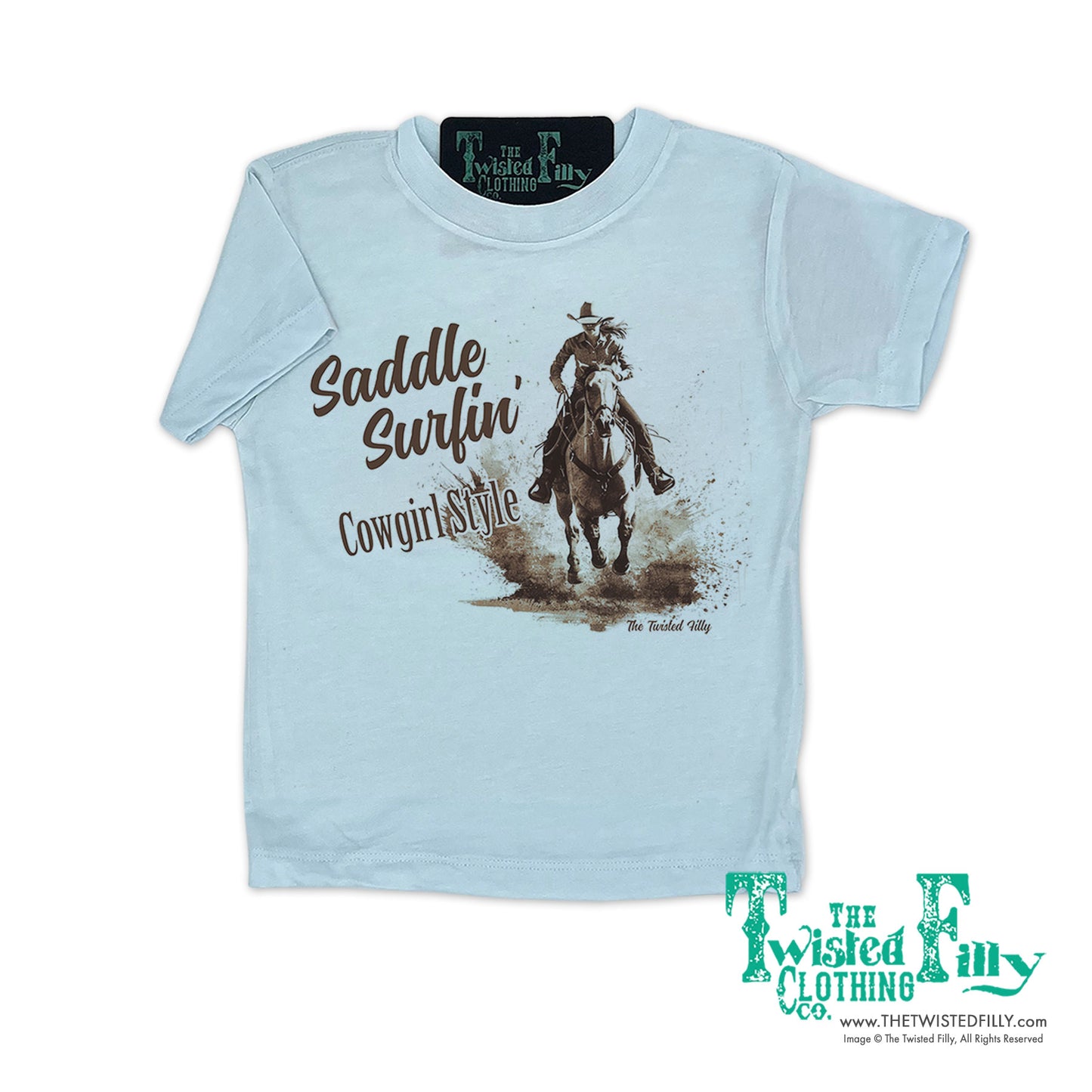 Saddle Surfin' Cowgirl Style - S/S Girls Youth Tee - Assorted Colors