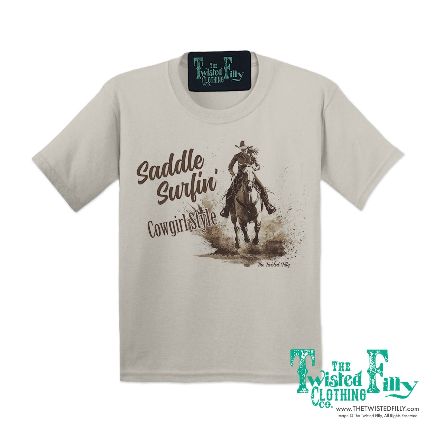 Saddle Surfin' Cowgirl Style - S/S Girls Youth Tee - Assorted Colors